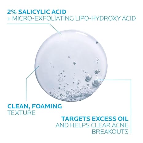La Roche-Posay Effaclar Medicated Gel Cleanser, 2% Salicylic Acid Cleanser + LHA + Glycerin, Foaming Acne Face Wash, Helps Clear & Prevent Acne Breakouts, Oil Free, Targets Excess Oil - Image 3