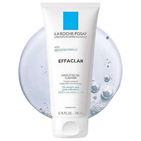La Roche-Posay Effaclar Medicated Gel Cleanser, 2% Salicylic Acid Cleanser + LHA + Glycerin, Foaming Acne Face Wash, Helps Clear & Prevent Acne Breakouts, Oil Free, Targets Excess Oil