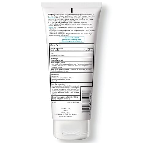 La Roche-Posay Effaclar Medicated Gel Cleanser, 2% Salicylic Acid Cleanser + LHA + Glycerin, Foaming Acne Face Wash, Helps Clear & Prevent Acne Breakouts, Oil Free, Targets Excess Oil - Image 2