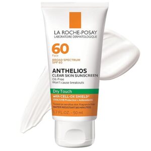 La Roche-Posay Anthelios Clear Skin Sunscreen Dry Touch SPF 60, Oil Free Sunscreen For Face, Oil Absorbing, Broad Spectrum SPF + Antioxidants, Non-Greasy, Oxybenzone Free, Travel Size