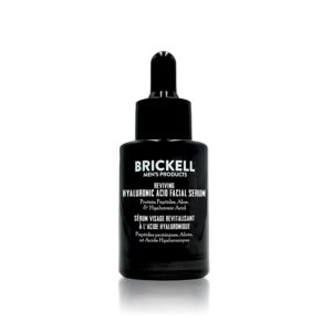 Brickell Men's Anti Aging Hyaluronic Acid Serum for Face, Reviving Day Serum for Men, Facial Serum With Hyaluronic Acid, Aloe, and Peptides, 1 Ounce, Unscented