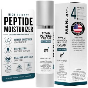 Man Labs Titan Peptide Anti-Aging Mens Face Cream – Mens Face Moisturizer – Wrinkles, Firming & Rough Skin – 5 Peptides for Skin, Vitamin C & E, Squalane – Man Skin Care – Male Face Care – Unscented
