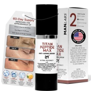 Man Labs Titan Peptide MAX Anti Aging Face Serum–Mens Face Care–Mens Face Moisturizer–Refreshed, Awake Look–Wrinkles, Dark Spots, Eye Bags & Firmness–10% Niacinamide, Vitamin C, HA & Ceramides–Unscent